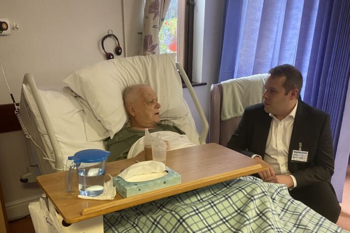 MP Tom Morrison visited patients during a tour of St Ann's Hospice Heald Green.