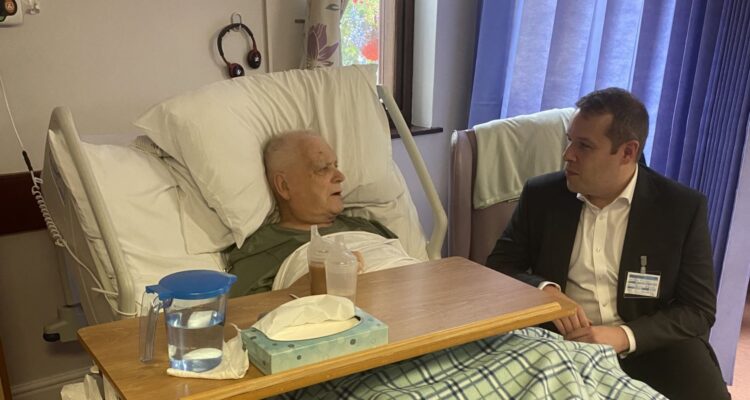 MP Tom Morrison visited patients during a tour of St Ann's Hospice Heald Green.